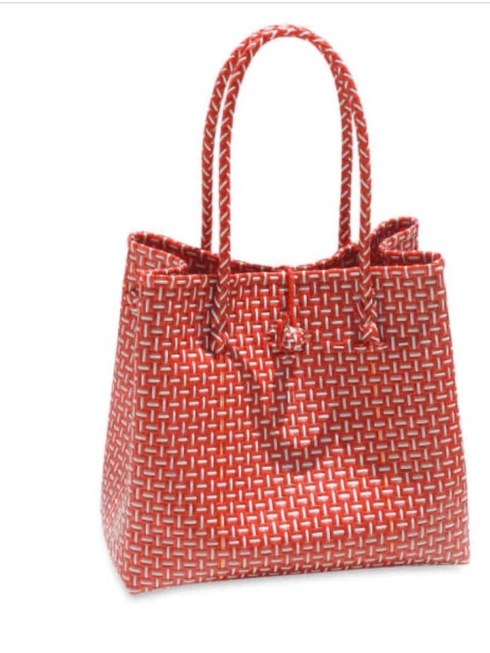 Handwoven Red and White Tote Bag with Braided Handles BALI “TOKA”